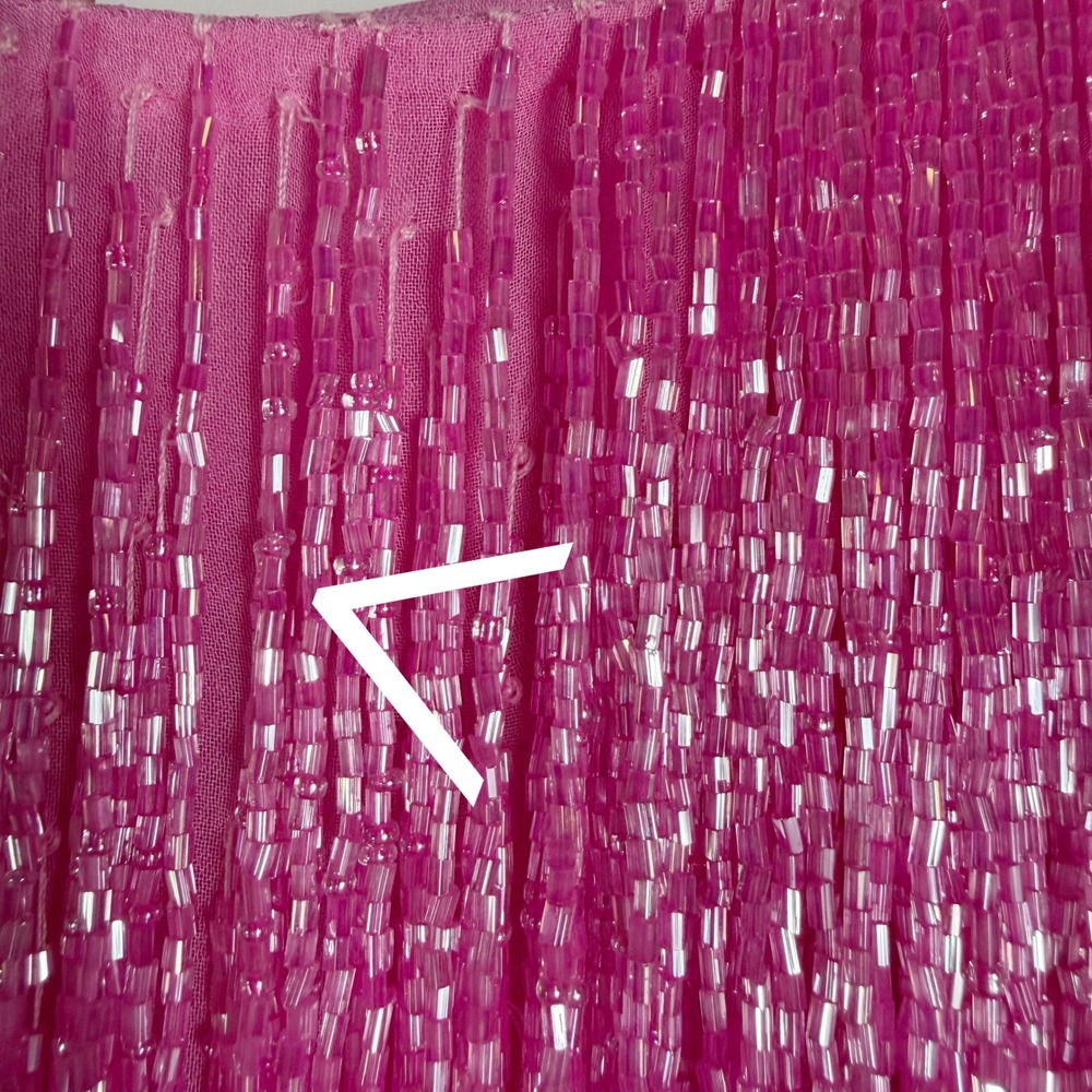 Nadine Merabi Sara Mini Skirt Pink Beaded Fringe Feather Trim Women Sz S/M - Picture 12 of 12